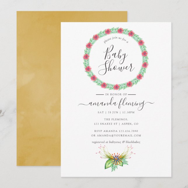 Invitación Watercolor Tropical Summer Beach Baby Shower (Anverso / Reverso)