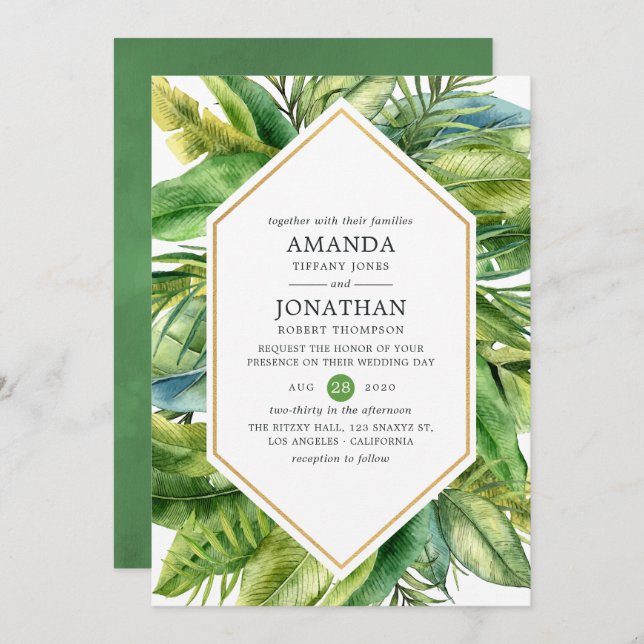 Invitación Watercolor Tropical Summer Beach Wedding (Anverso / Reverso)