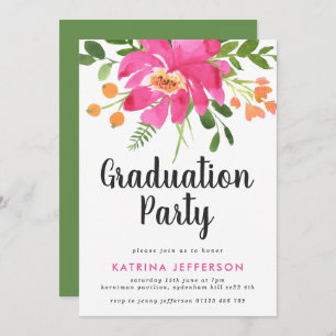 Invitación Watercolor Tropics Graduation Party