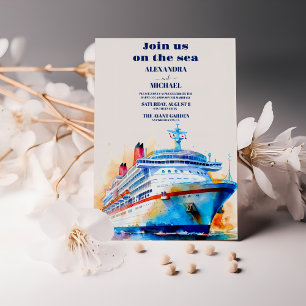 Invitación Watercolor Tropics Seascape Beach Cruise Boda