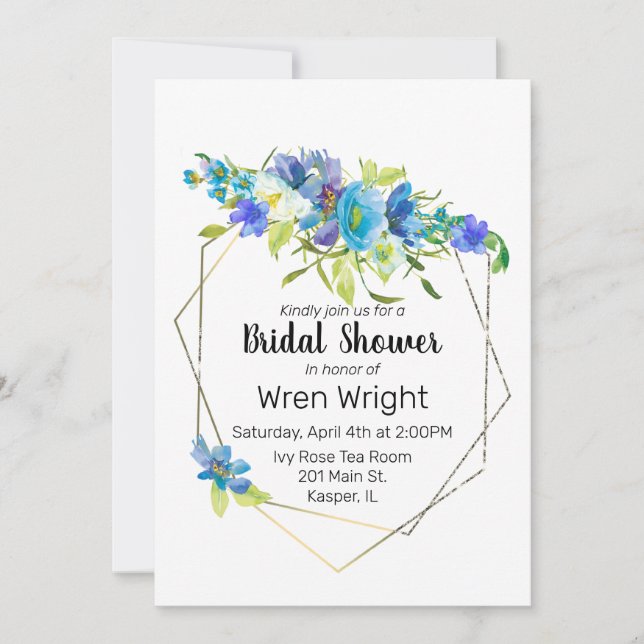 Invitación Watercolor Turquoise Azul Púrpura Floral (Anverso)