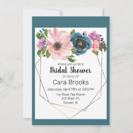 Invitación Watercolor Turquoise Azul Púrpura Floral