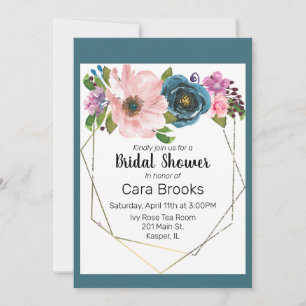Invitación Watercolor Turquoise Azul Púrpura Floral