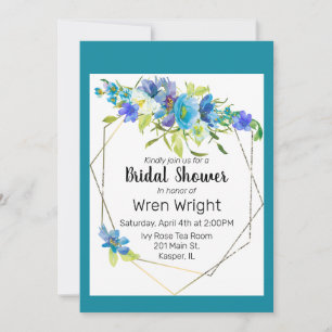 Invitación Watercolor Turquoise Azul Púrpura Floral