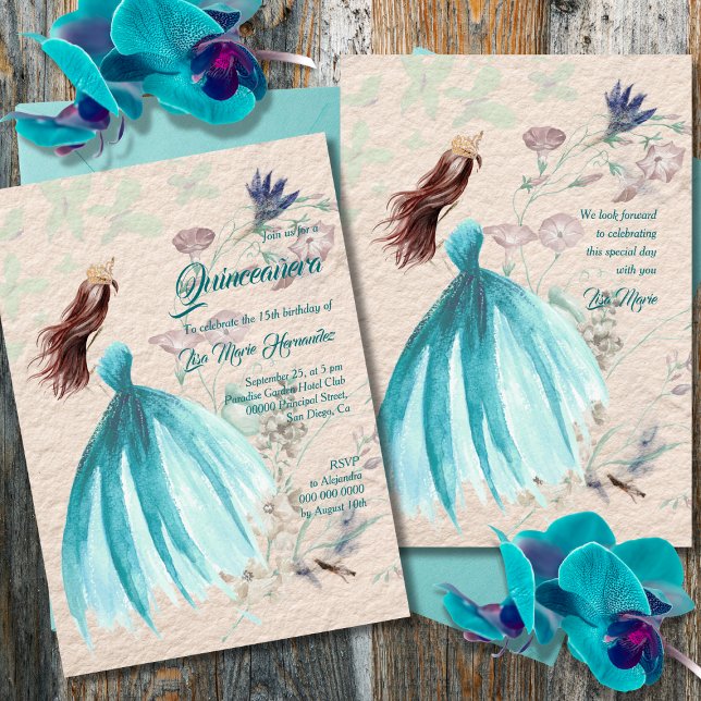 Invitación Watercolor Turquoise Violeta Tones Quinceañera (Subido por el creador)