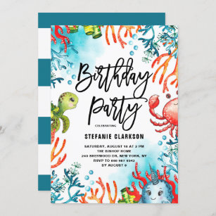 Invitación Watercolor Under Sea Friends Birthday Party