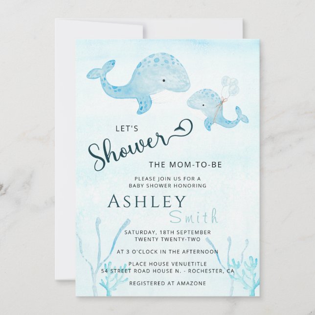Invitación Watercolor Under the Sea Baby Shower (Anverso)