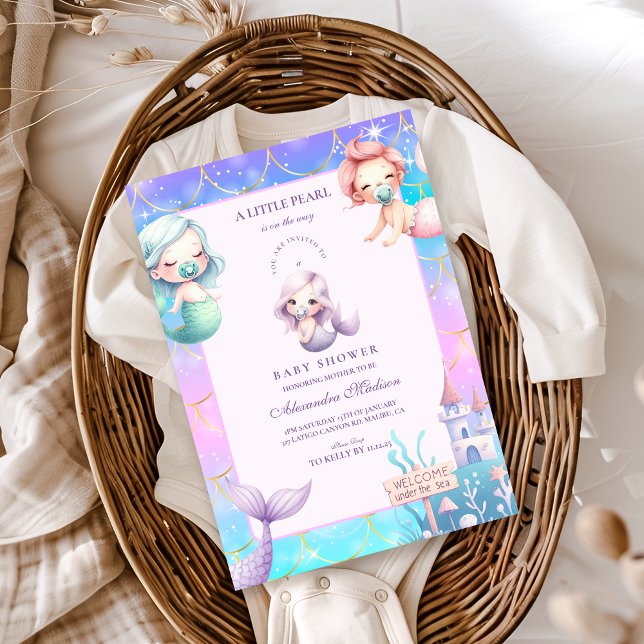 Invitación Watercolor Under the Sea Little Pearl Baby Shower (Subido por el creador)