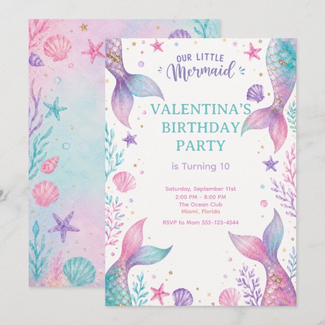 Invitación Watercolor Under The Sea Party Invite  (Anverso / Reverso)