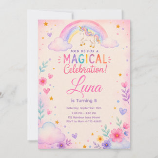 Invitación Watercolor Unicorn Party Invite