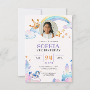 Invitación Watercolor Unicorn Personalizado Foto Cumpleaños