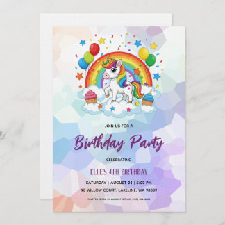 Invitación watercolor unicorn rainbow birthday invitation