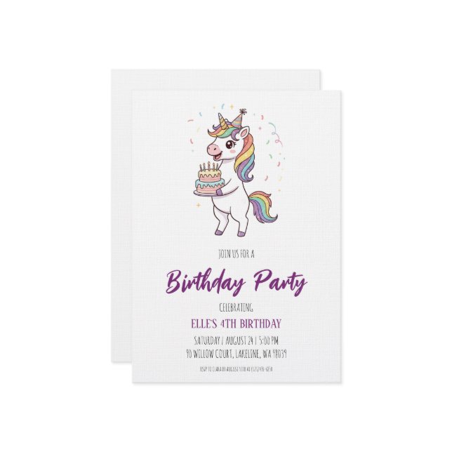 Invitación watercolor unicorn rainbow birthday invitation (Anverso/Reverso In Situ)