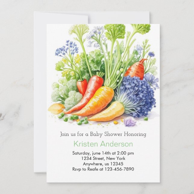 Invitación Watercolor Vegetable Bounty Baby Shower (Anverso)