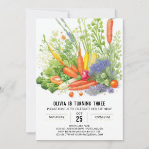 Invitación Watercolor Veggie Patch Cumpleaños