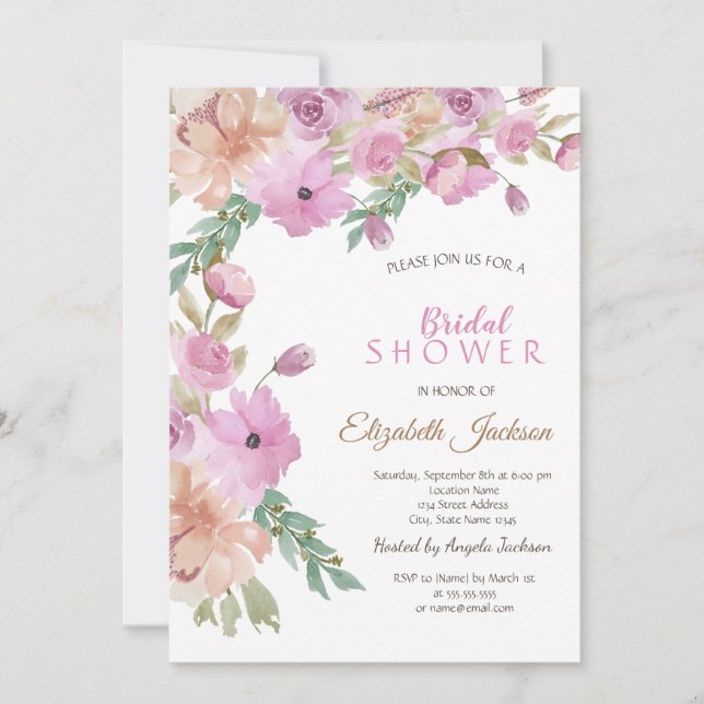 Invitación Watercolor Verano Floral Brillante (Anverso)