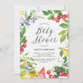Invitación Watercolor Verano Frutos Baby Shower Floral