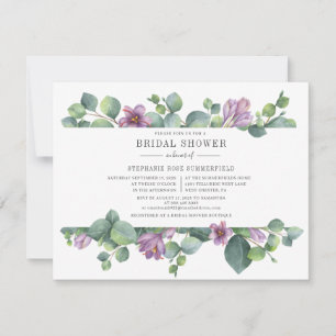 Invitación Watercolor Verde Morado Eucalipto Ducha de novia