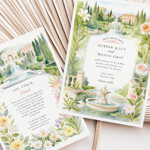 Invitación Watercolor Villa d’Este Boda de Italia