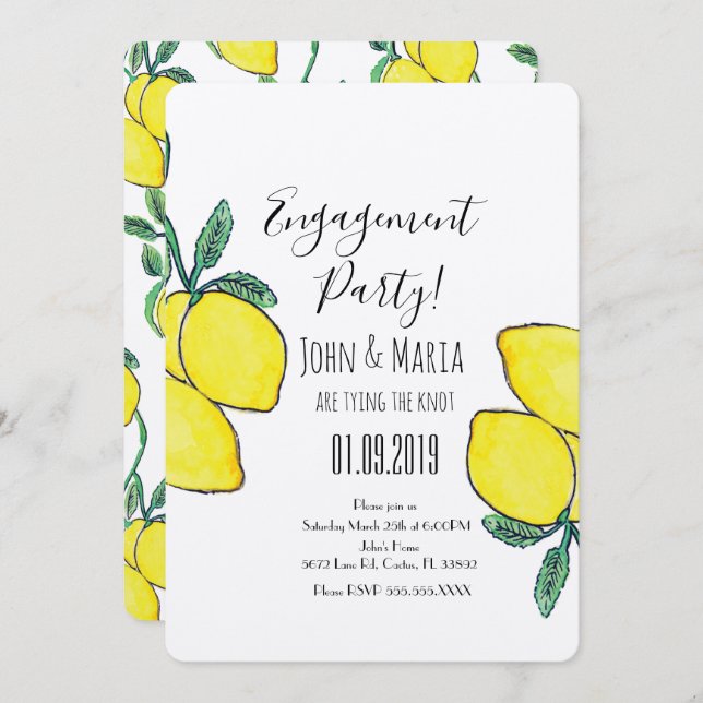 Invitación Watercolor Vine Green Engagement Kraft (Anverso / Reverso)