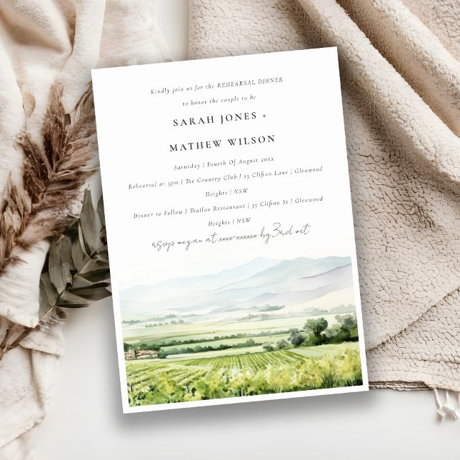 Invitación Watercolor Vineyard Paisaje ensayo Cena (Subido por el creador)