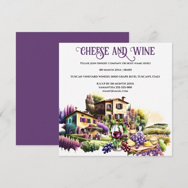 Invitación Watercolor Vino de la villa toscana (Anverso / Reverso)