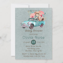 Watercolor Vintage Truck Teddy Bear Baby Shower