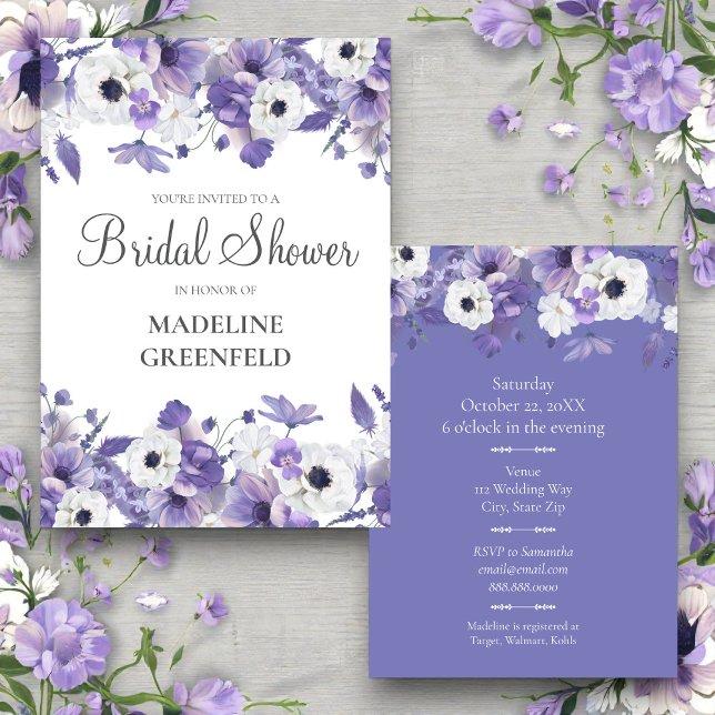 Invitación Watercolor Violet Flowers Wedding Bridal Shower (Subido por el creador)