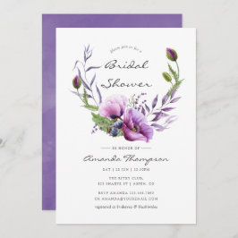 Invitación Watercolor Violeta Poppy Floral Brillante Ducha