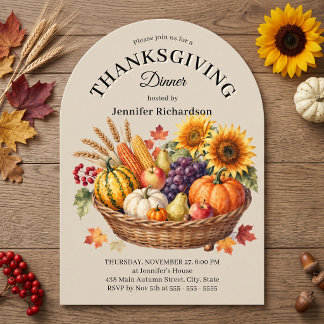 Invitación Watercolor Warm Autumn Harvest Basket Thanksgiving