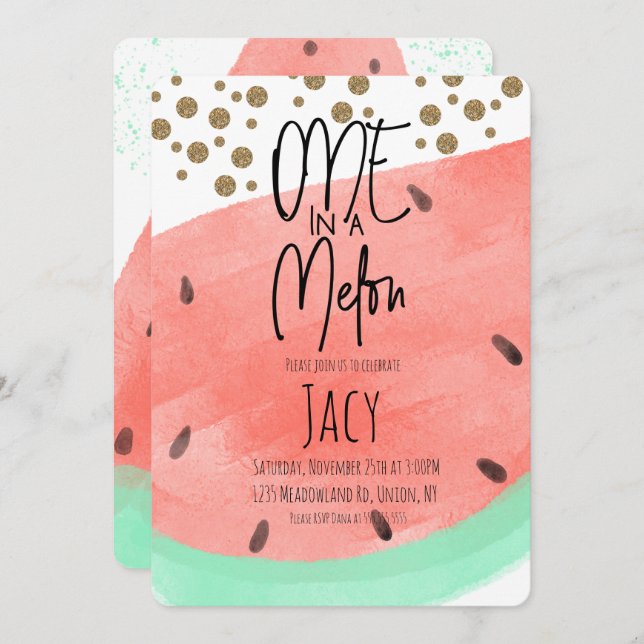 Invitación Watercolor Watermelon Wash Faux Purpurina Confetti (Anverso / Reverso)