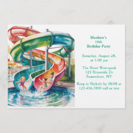 Invitación Watercolor Waterslide Kids Birthday Party