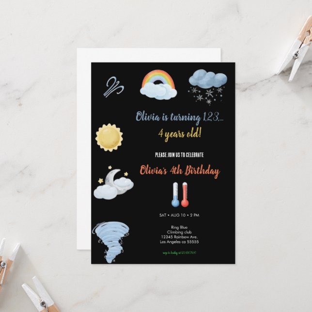 INVITACIÓN WATERCOLOR WEATHER BIRTHDAY PARTY INVITATION (Anverso/Reverso In Situ)