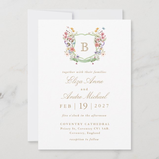Invitación Watercolor Wedding Crest  (Anverso)