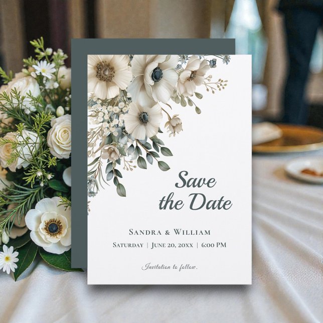 Invitación Watercolor Wedding Flowers Save the Date (Subido por el creador)