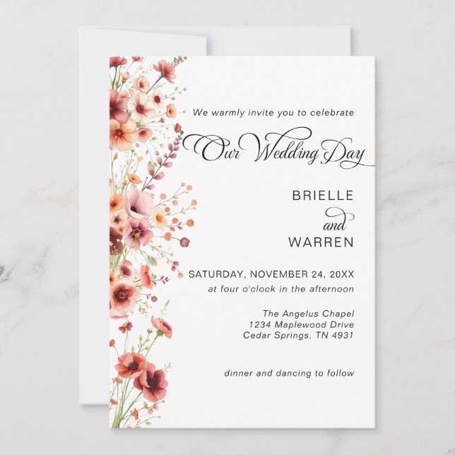 Invitación Watercolor Wedding Invitation Wild Flowers (Anverso)