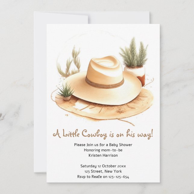 Invitación Watercolor Western Adventure Boy Baby Shower (Anverso)
