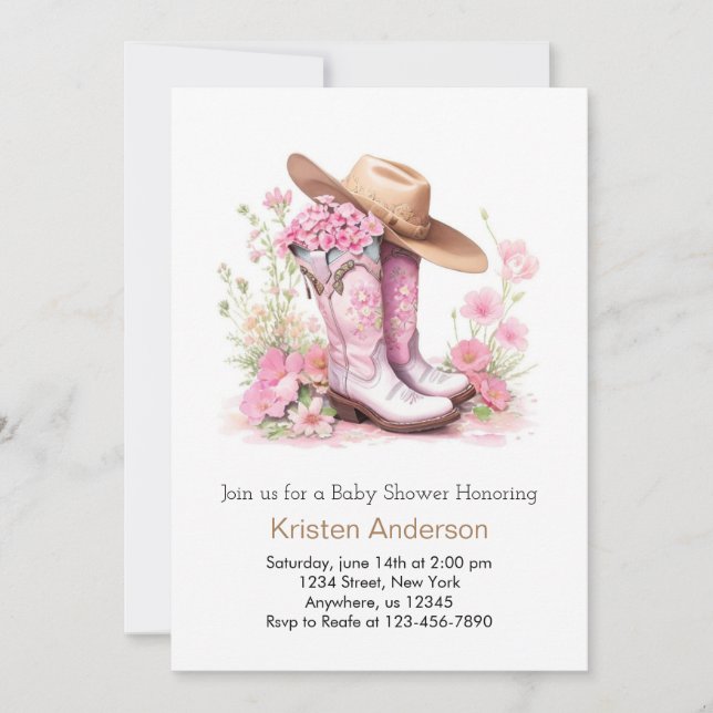 Invitación Watercolor Western Adventure Cowgirl Baby Shower (Anverso)
