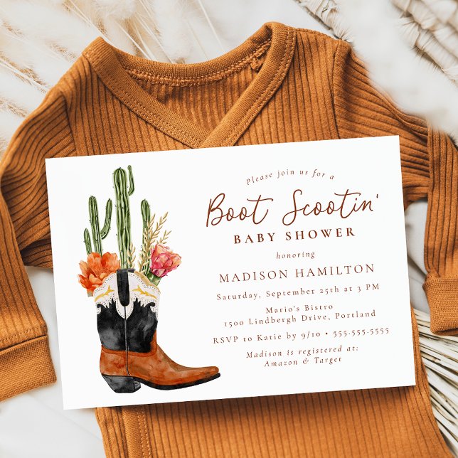Invitación Watercolor Western Boot Scootin' Baby Shower (Subido por el creador)