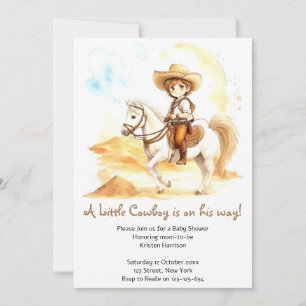 Invitación Watercolor Western Cowboy Baby Shower