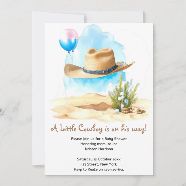 Invitación Watercolor Western: Ducha de niño bebé (Anverso)