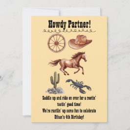 Invitación Watercolor Western Kid Art Tan