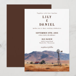 Invitación Watercolor Western Mountain Cowboy Ranch Wedding