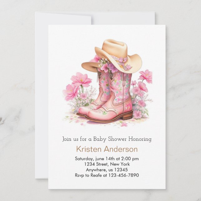 Invitación Watercolor Western Style Cowgirl Baby Shower (Anverso)