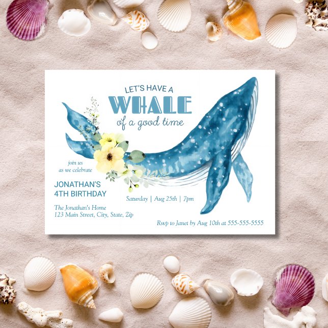 Invitación Watercolor Whale Yellow Floral Birday Party (Subido por el creador)