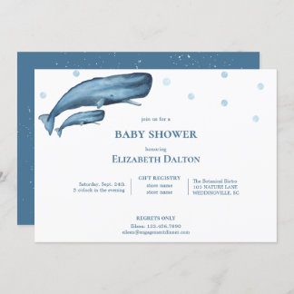 Invitación Watercolor Whales Ocean Baby Shower