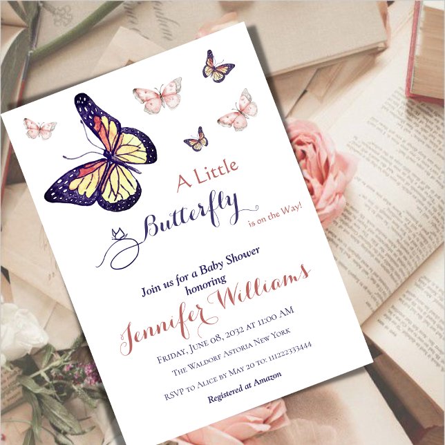 Invitación Watercolor Whimsical Purple Butfly Baby Shower (Subido por el creador)