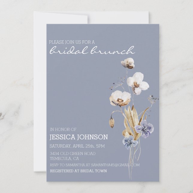 Invitación Watercolor Whimsical Wild Flower Bridal Brunch (Anverso)