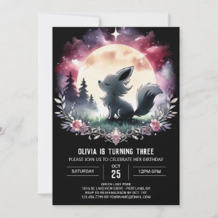Invitación Watercolor Whimsical Wolf Birthday