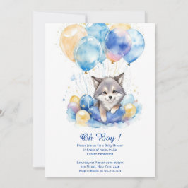 Invitación Watercolor Whimsical Wolf Cubs Baby Shower